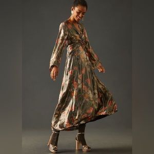 Anthropologie Caballaro Silver Floral Dress